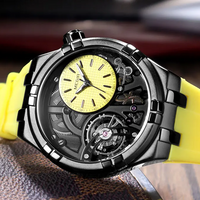 Montre mécanique à remontage automatique avec cadran ouvert et bracelet en silicone pour hommes