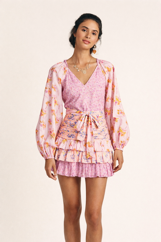 Robe courte croisée boho à volants pour femme - Cinzia