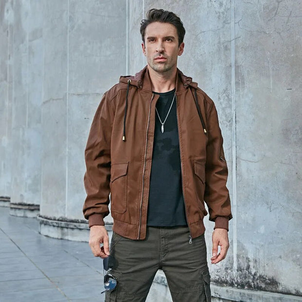 EASTON - Blouson en cuir avec capuche