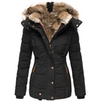 Eleganter Damen-Wintermantel mit Fellkapuze