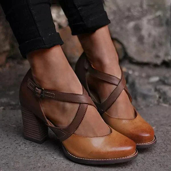 Mia - Sandales à sabots en cuir pour femmes avec talon, élégantes et confortables