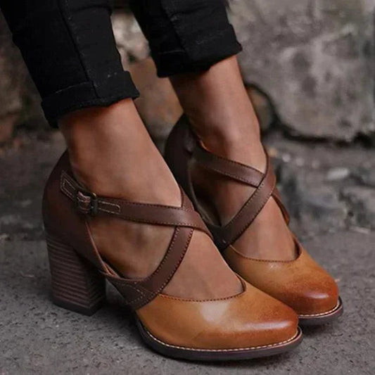 Mia - Sandales à sabots en cuir pour femmes avec talon, élégantes et confortables