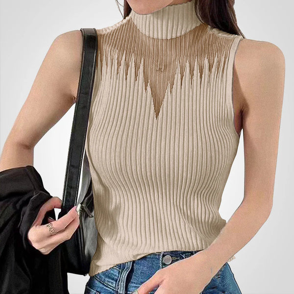 Charlotte - Top crop transparent en maille avec bretelles autour du cou