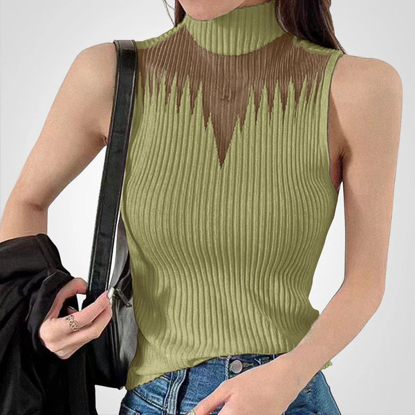 Charlotte - Top crop transparent en maille avec bretelles autour du cou