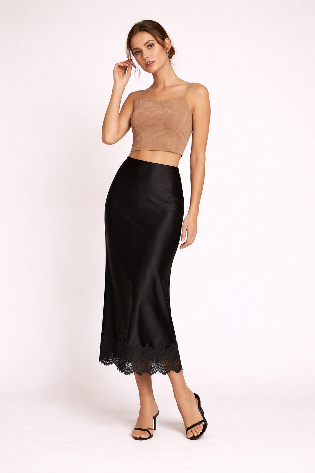 Damen Maxirock schlichtes Finish Spitze Detail eleganter Stil - Mireya