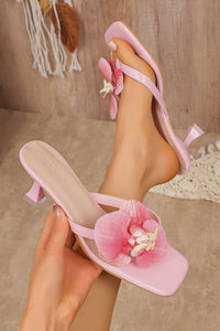 Damen-Sandalen mit Absatz und Blumenapplikation - Luciana