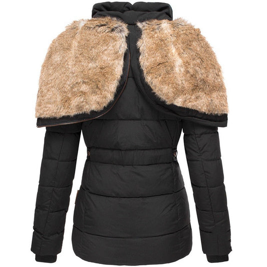 Elégant manteau d'hiver pour femmes avec capuche en fourrure
