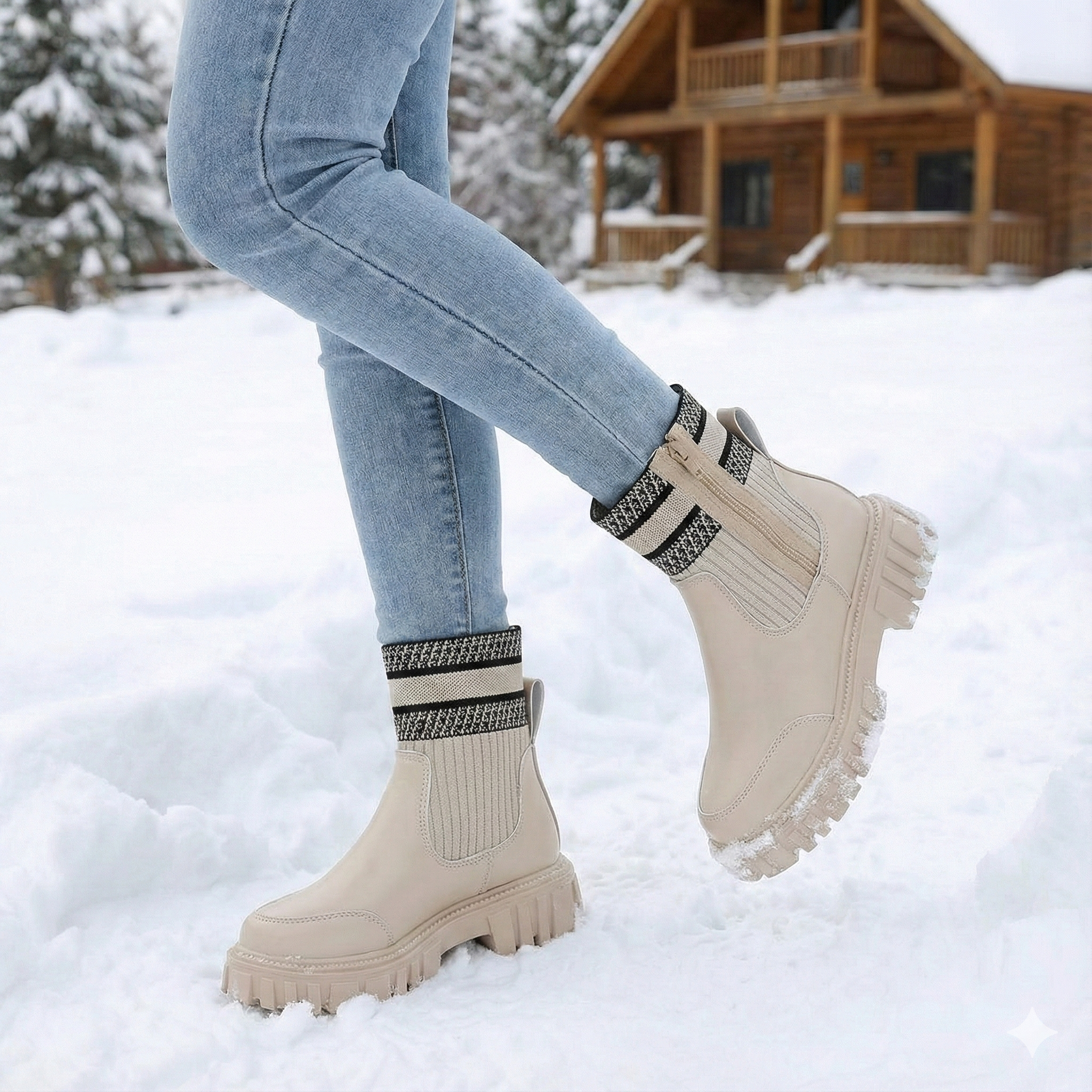 Gestrickte Strumpfstiefel mit dicken Sohlen für Frauen - Narevi