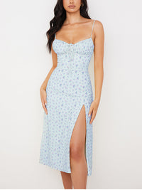 Fiona - Robe crayon fendue, sans manches, moulante, imprimé Floral