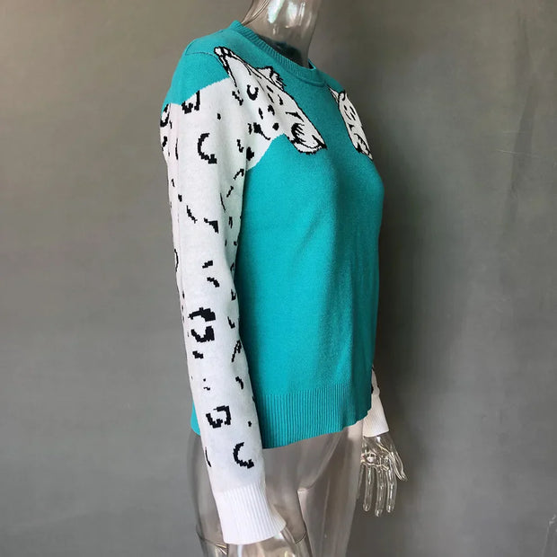 Bianca - Pullover mit Leopardenmuster an den Ärmeln in Kontrastfarben