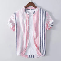 Chemise en lin de haute qualité pour hommes en rose et bleu