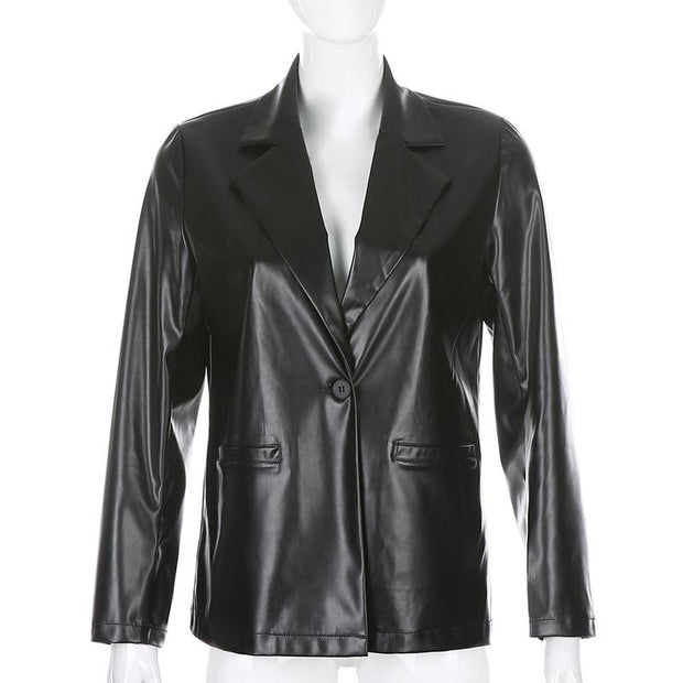 MODACHIC - Blazer décontracté en cuir PU