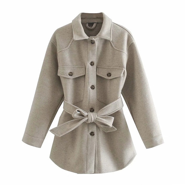Veste Longue Chic Avec Ceinture