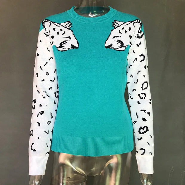 Bianca - Pullover mit Leopardenmuster an den Ärmeln in Kontrastfarben
