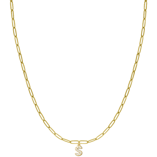 Mini Grace Diamond Letter Chaîne plaquée or 14 carats