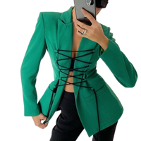 Blazer manches longues à lacets noirs et poches stylé
