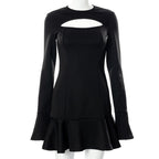 Nena - Schwarzes Trapezkleid mit Volants und langen Ärmeln