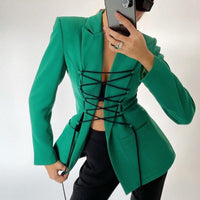 Blazer manches longues à lacets noirs et poches stylé