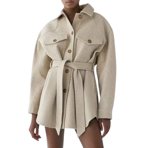 Veste Longue Chic Avec Ceinture