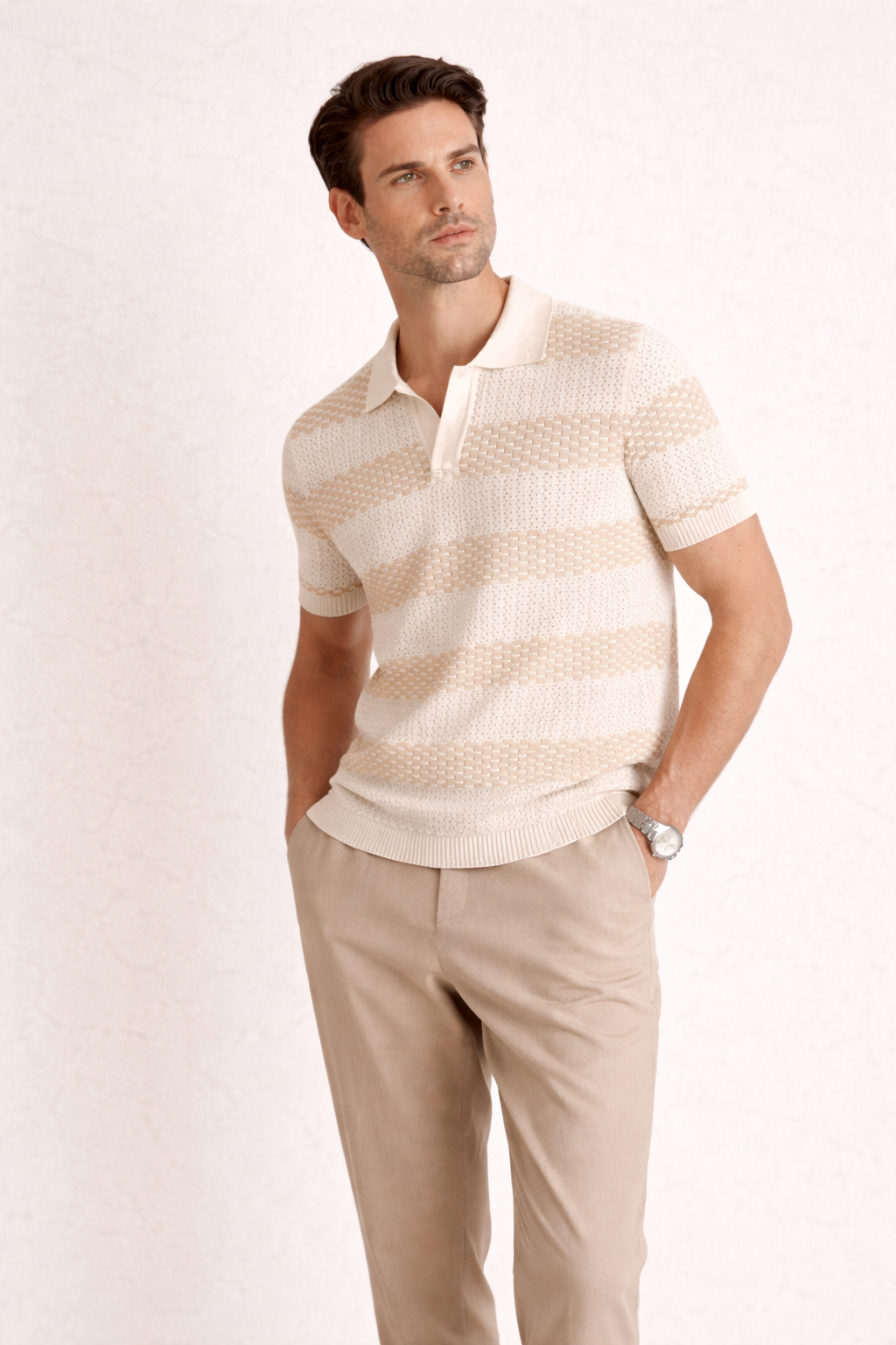 Herren Kurzarm-Poloshirt leicht atmungsaktiv Textur Sommer lässig - Elvren