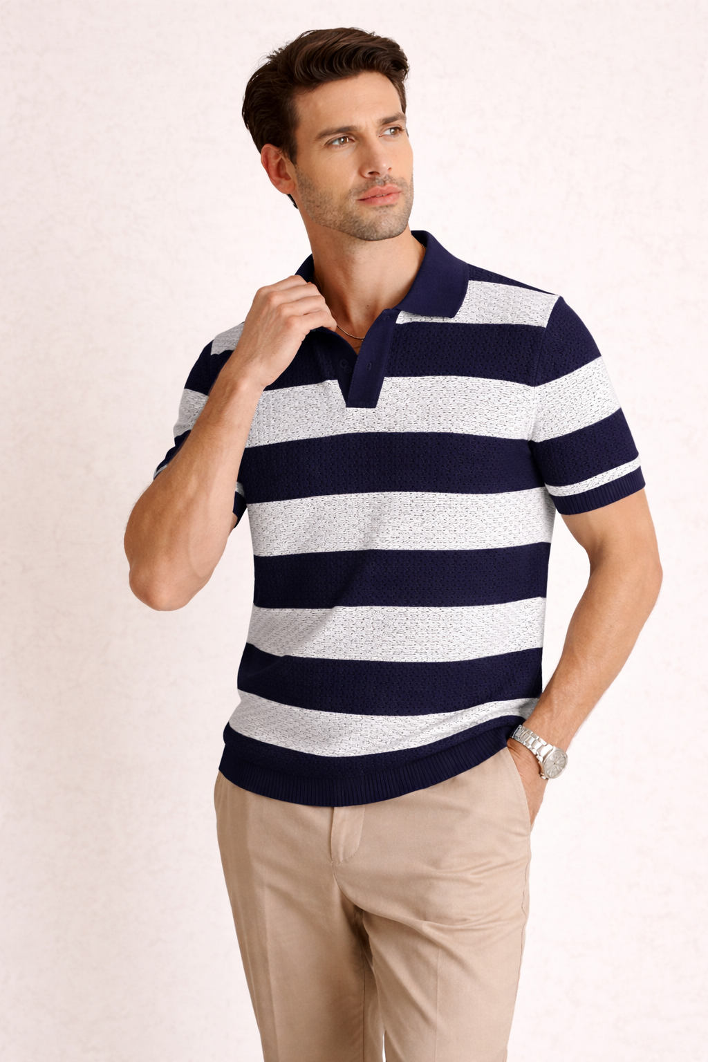 Herren Kurzarm-Poloshirt leicht atmungsaktiv Textur Sommer lässig - Elvren