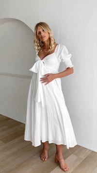 Weißes Midi-Kleid mit freien Schultern für Damen – Renata