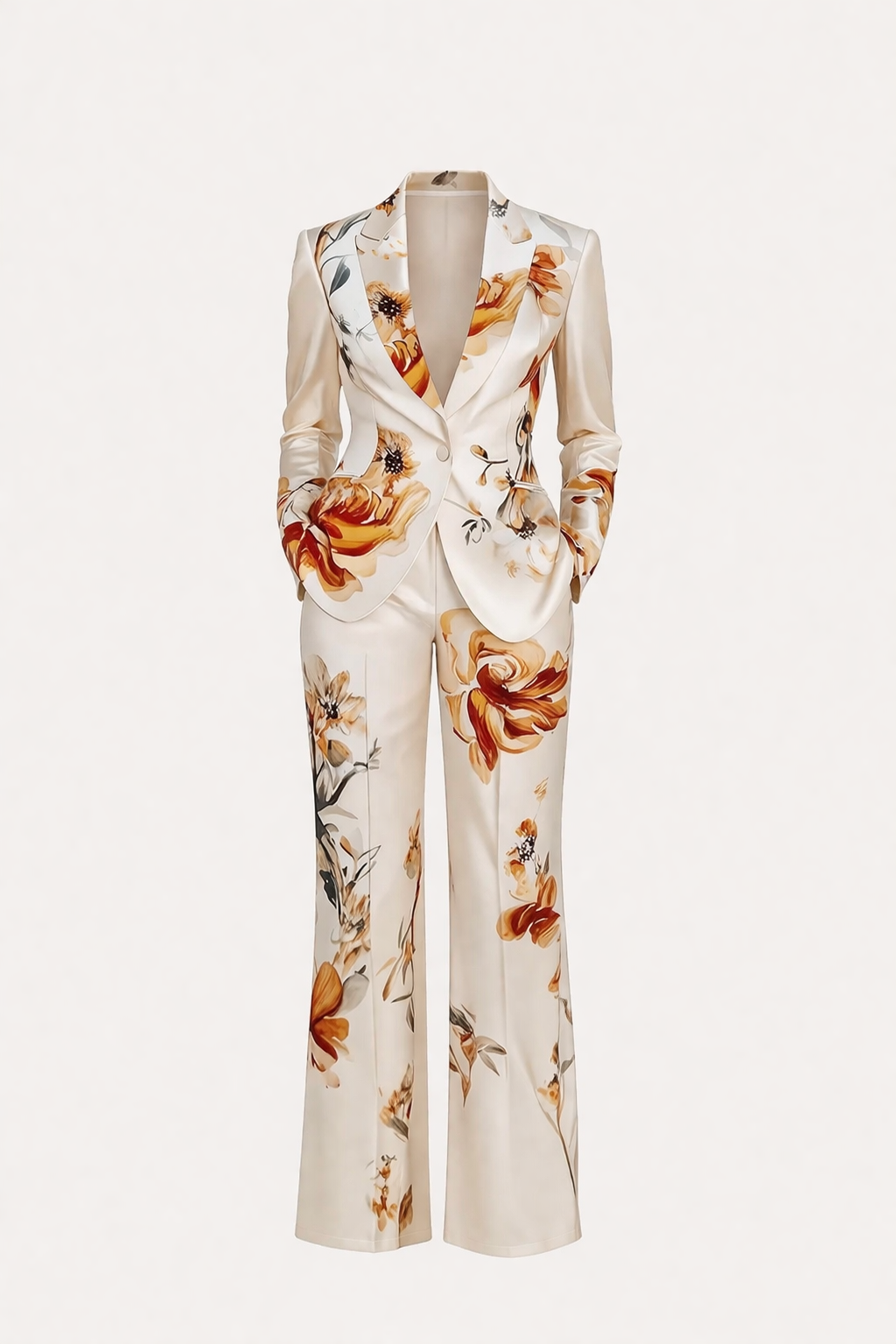 Damen Blazer und Hosen Set mit elegantem Blumendruck - Irina