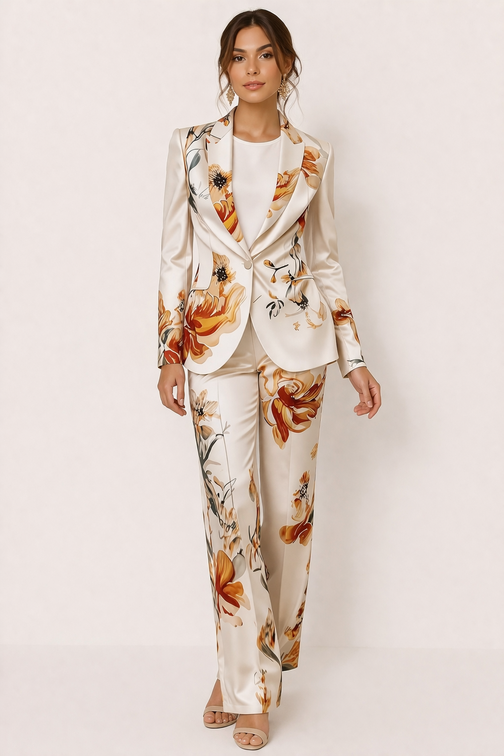 Damen Blazer und Hosen Set mit elegantem Blumendruck - Irina
