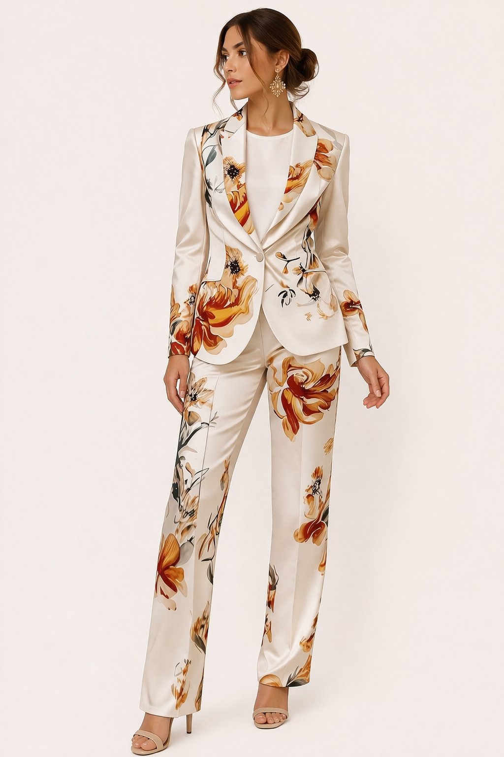 Damen Blazer und Hosen Set mit elegantem Blumendruck - Irina