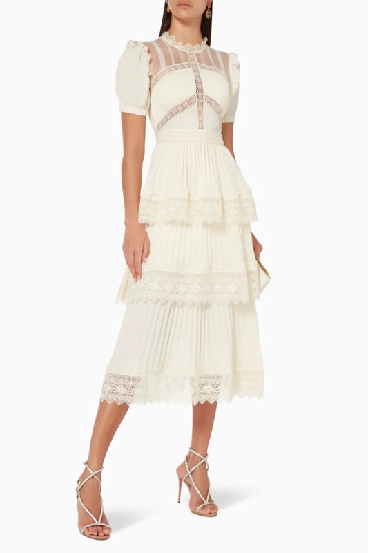 Luciana - Robe midi avec dentelle et volants