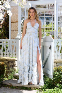 Antonella - Longue robe florale avec fente et volants
