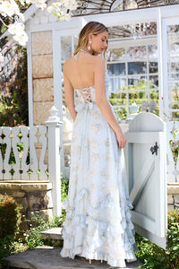 Antonella - Longue robe florale avec fente et volants