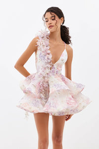 Isabella - Mini robe avec fleur 3D et volants en gaze