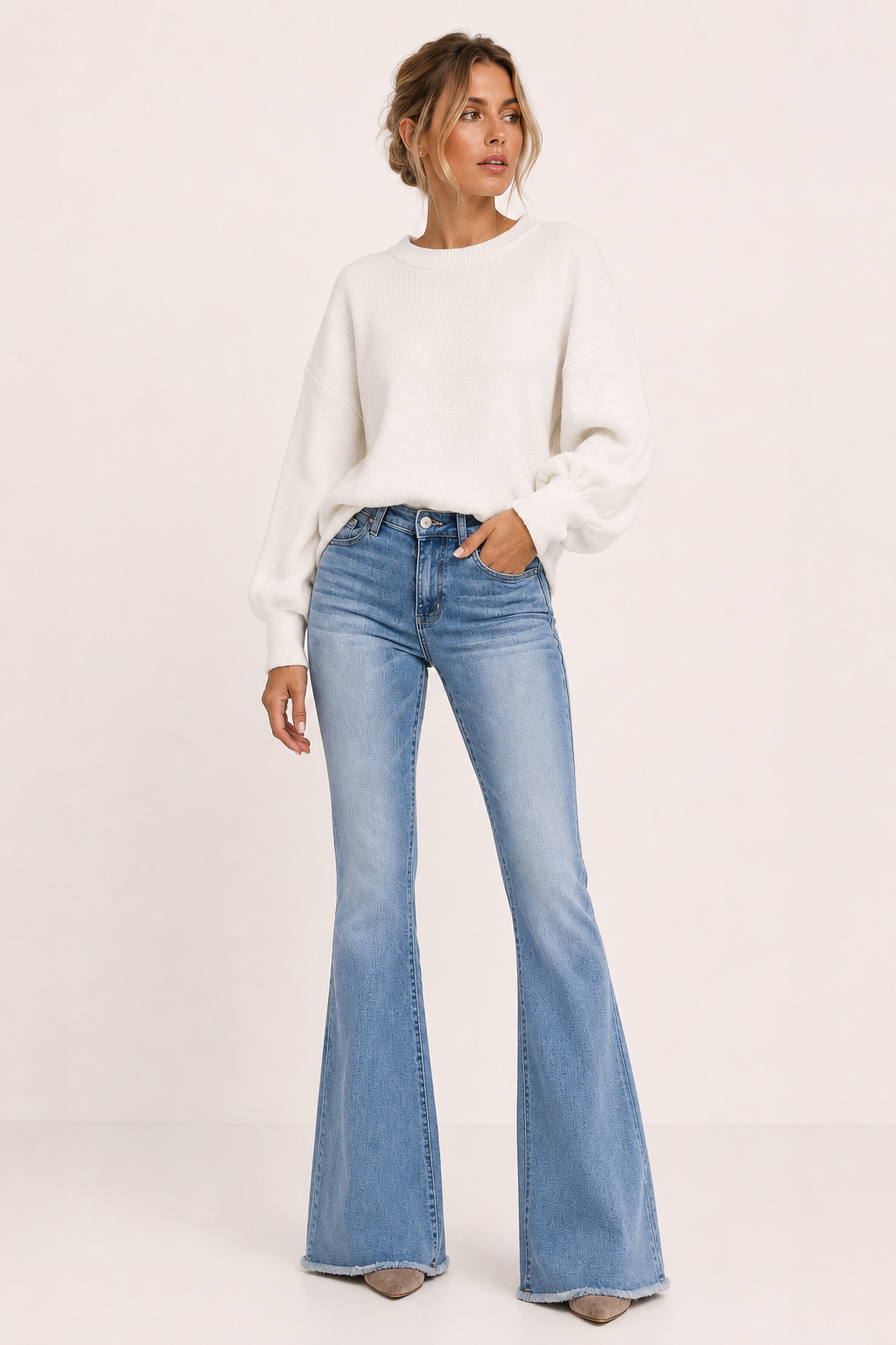 Damen-Jeans mit hoher Taille und ausgestelltem Bein – Greta