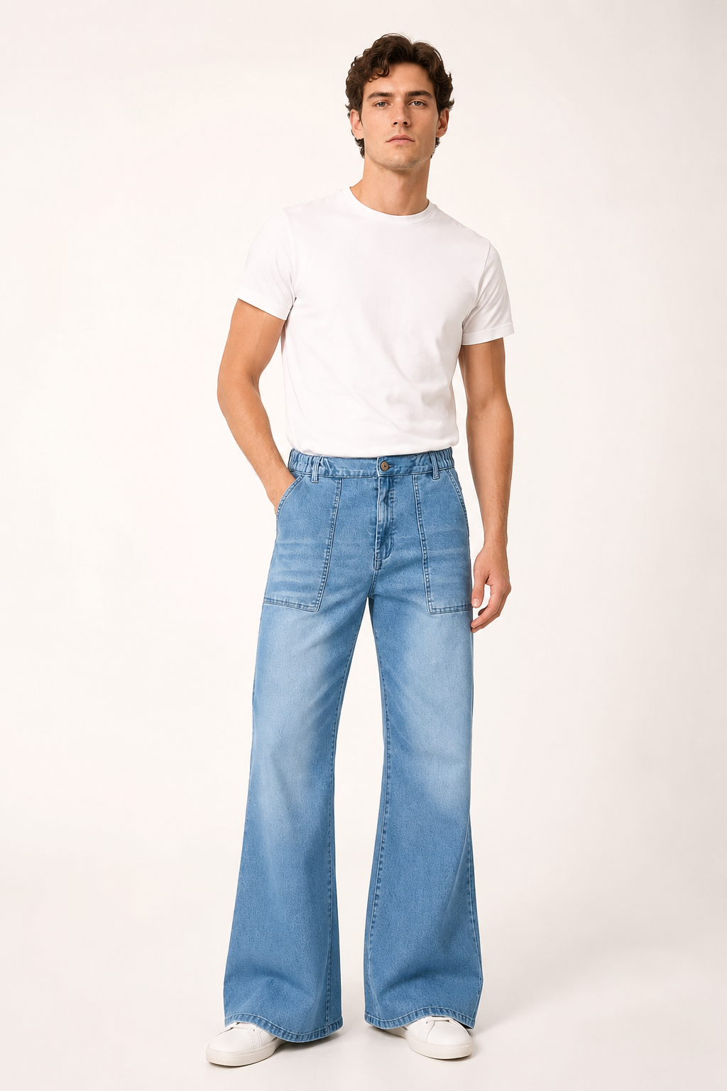 Herren-Jeans im Flare-Schnitt mit weitem Bein aus hell gewaschenem Denim – Konrad