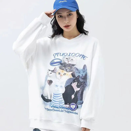 Arietty - Sweat-shirt décontracté en coton avec motif de chats