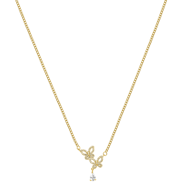 Chaîne Crystal Twin Butterfly plaquée or 14 carats