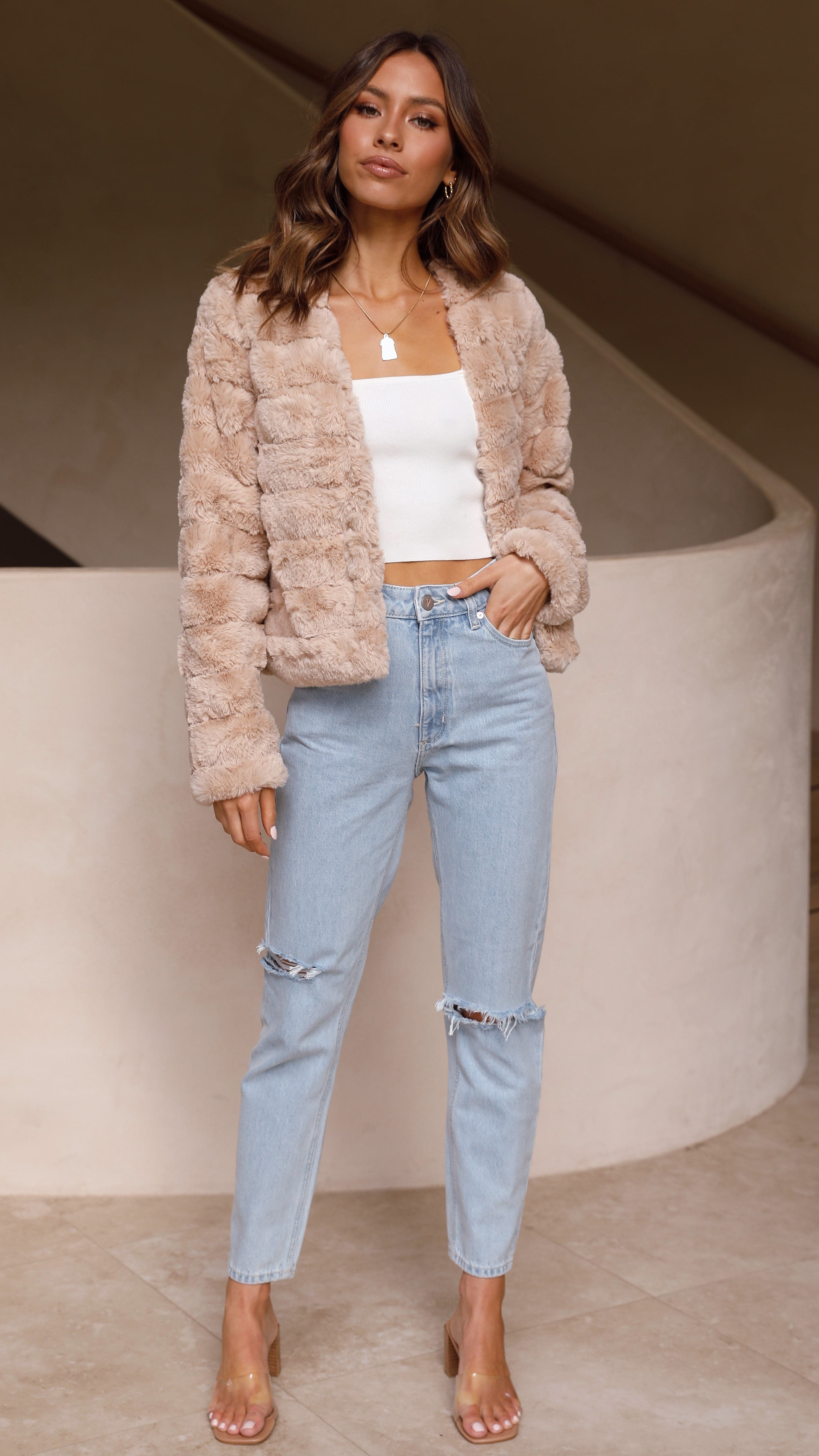 Kurze Jacke aus Kunstfell für Damen – Mirna