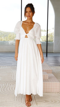 Weißes Midi-Kleid mit freien Schultern für Damen – Renata