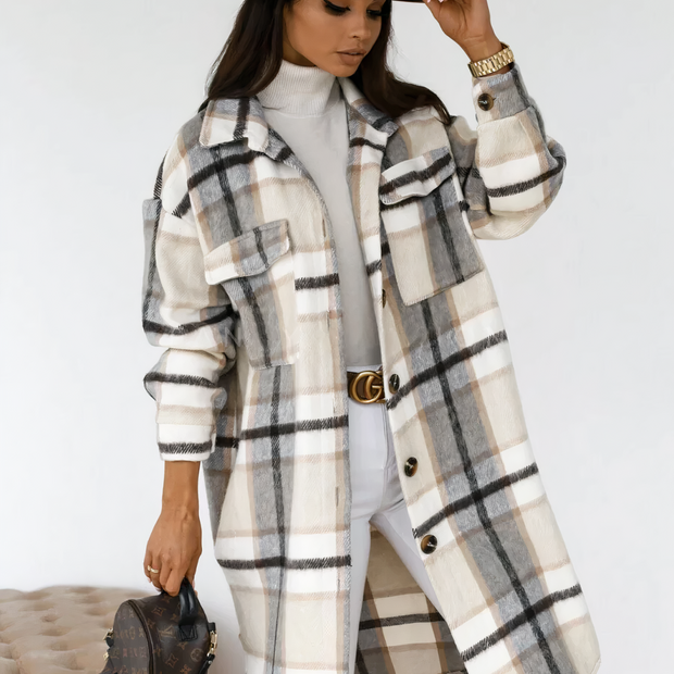 LARA - Long manteau d'hiver à carreaux