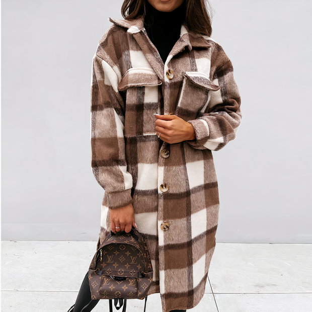 LARA - Long manteau d'hiver à carreaux