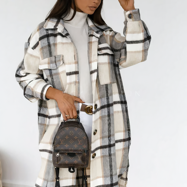 LARA - Long manteau d'hiver à carreaux