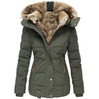 Eleganter Damen-Wintermantel mit Fellkapuze