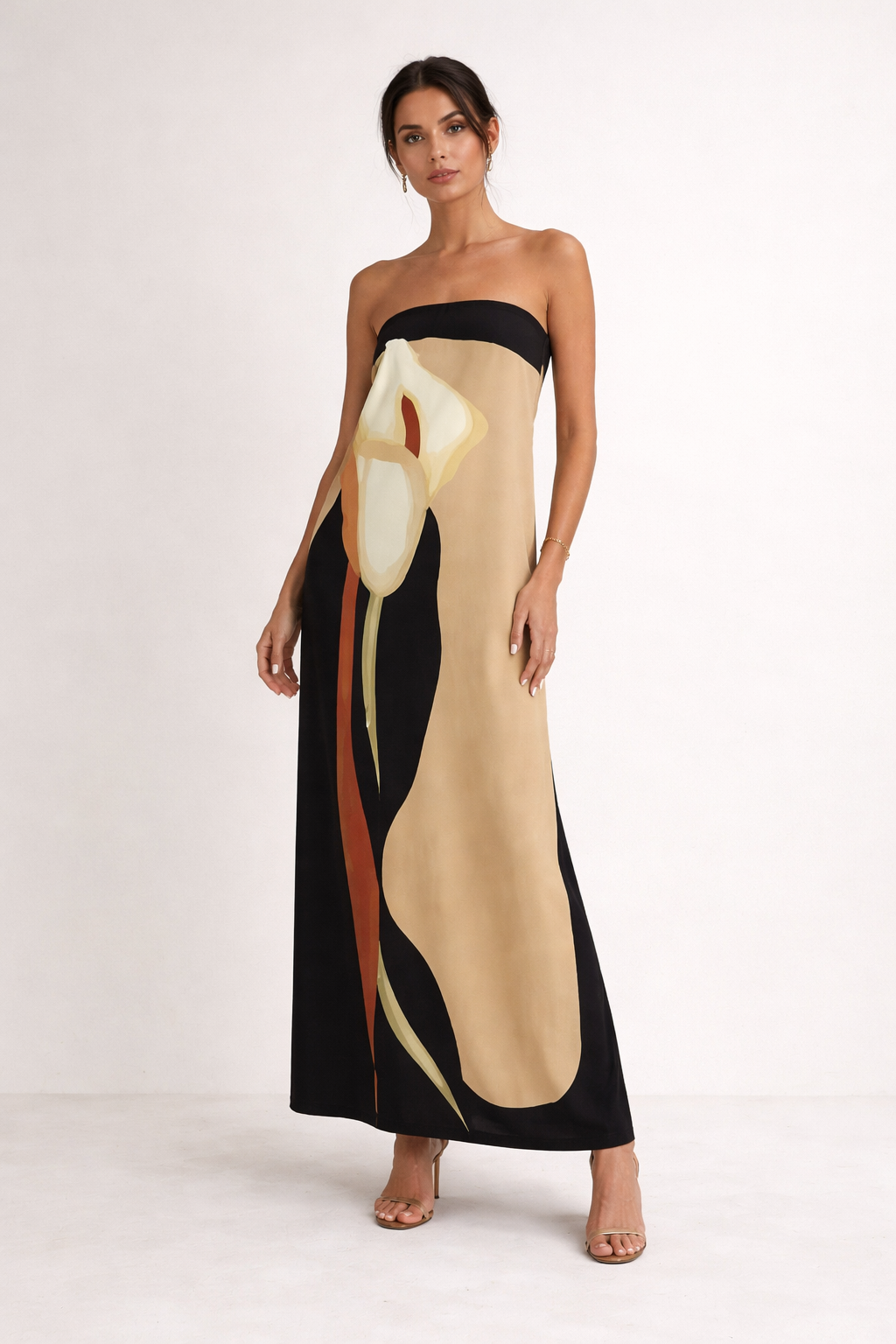 Trägerloses trägerloses Maxikleid lang Sommer elegant Druck - Rivelle