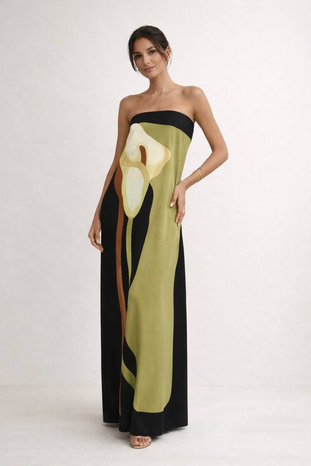Trägerloses trägerloses Maxikleid lang Sommer elegant Druck - Rivelle
