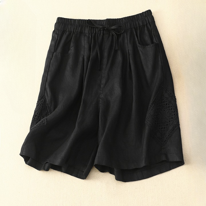 Damenshorts aus Leinen mit seitlicher Stickerei und verstellbarem Bund - Paloma