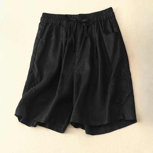 Short en lin pour femme avec broderie sur le côté et taille réglable - Paloma