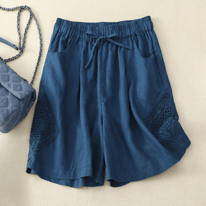 Damenshorts aus Leinen mit seitlicher Stickerei und verstellbarem Bund - Paloma