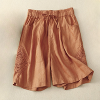 Short en lin pour femme avec broderie sur le côté et taille réglable - Paloma