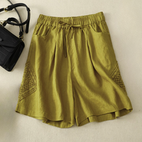 Short en lin pour femme avec broderie sur le côté et taille réglable - Paloma